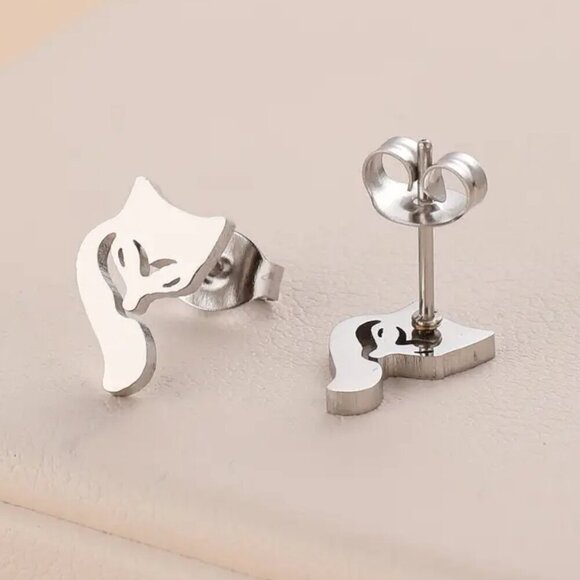 Curled Fox Face Stainless Steel Stud Earrings #1485 - Picture 8 of 8